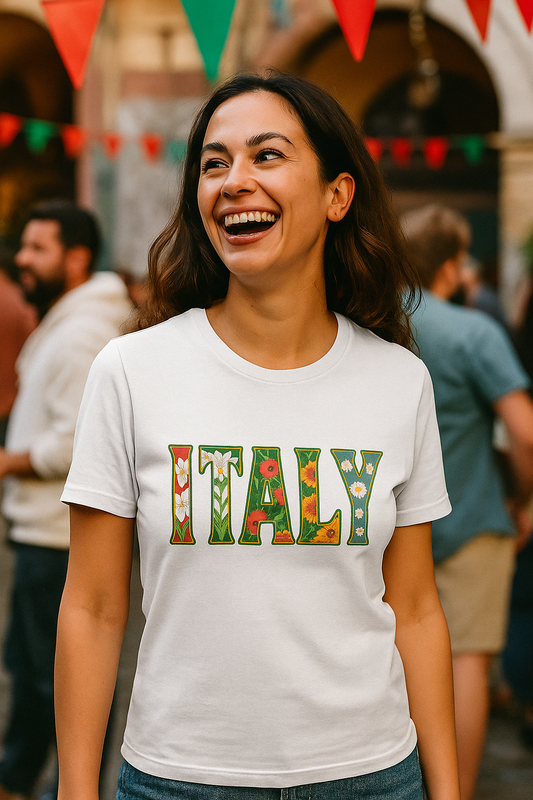 Italy Women’s T-Shirt, Floral ITALY Varsity Design, Italian Supporters Tee, Soccer Fan Shirt, Italia Heritage Gift, GAFFA Sportswear