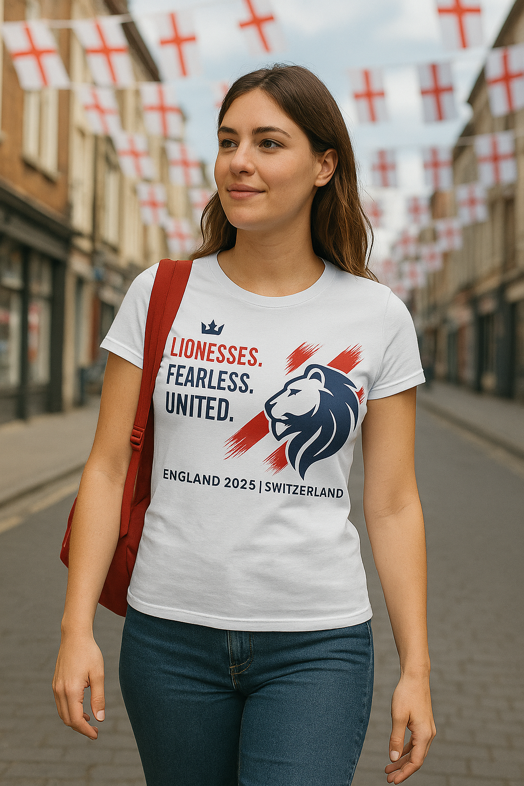 Lionesses Women’s T-Shirt Euro 2025, England Football Fan Tee, Soccer Supporter Shirt for Her, Euro 2025 Gift Idea, GAFFA Sportswear
