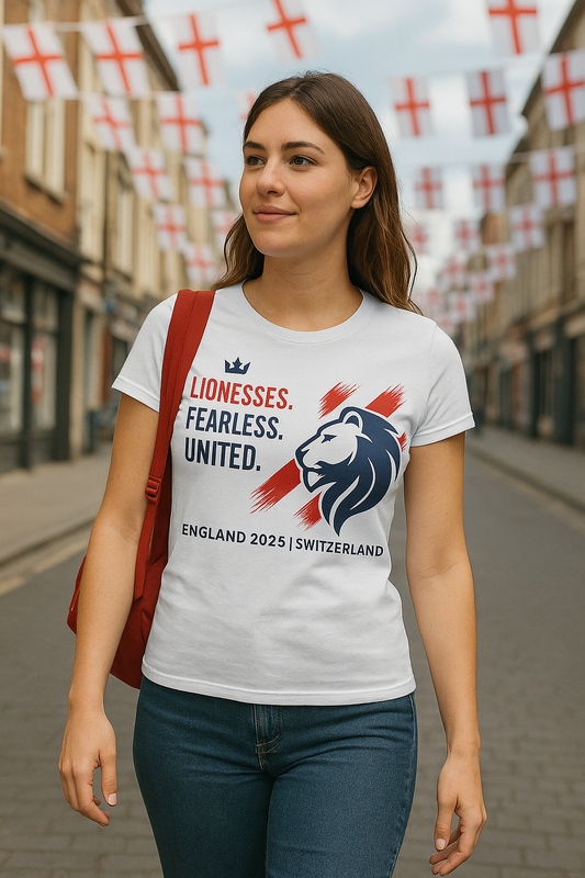 Lionesses Women’s T-Shirt Euro 2025, England Football Fan Tee, Soccer Supporter Shirt for Her, Euro 2025 Gift Idea, GAFFA Sportswear