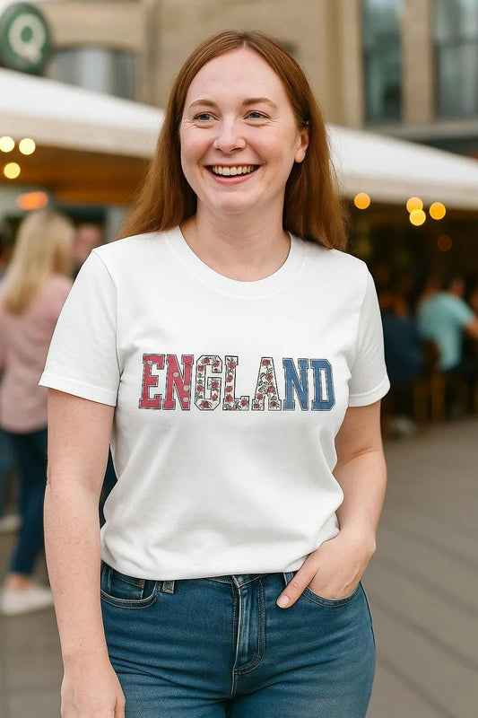 England Women’s Football T-Shirt, Retro Floral England Shirt, England Fan Tee, Euro 2025 Supporter Gift, Vintage Style Soccer Top
